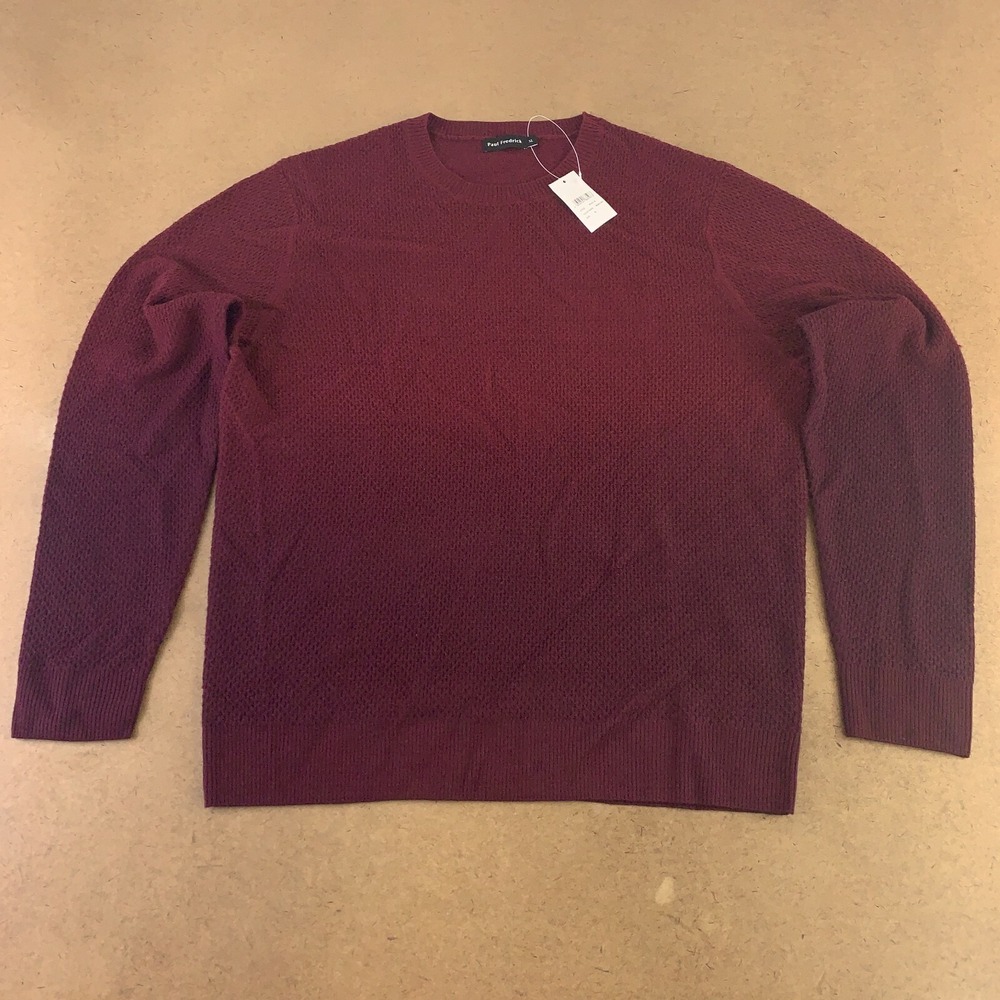 Paul Fredrick Men's Size XL Maroon Wool Ombre Crew Neck Pullover Sweater NWT